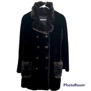 BORGAZIA Faux Fur Coat Double-Breasted Size M